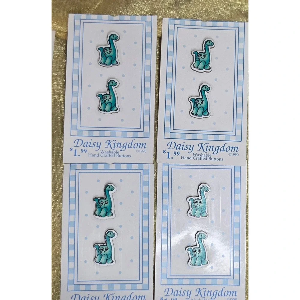Vintage 1990 Daisy Kingdom Dinosaur Buttons Teal Blue Brontosaurus 566 L 566 S